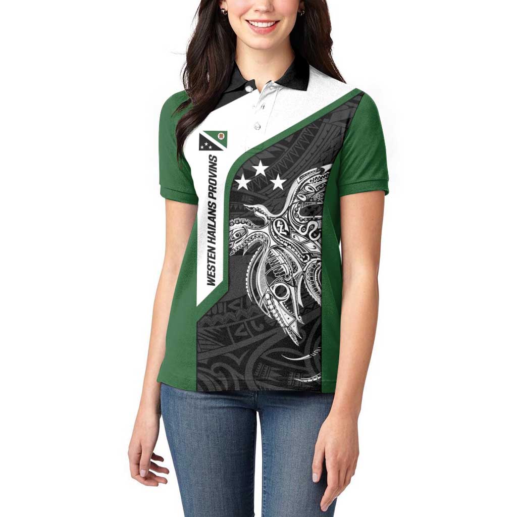 Personalised PNG Western Highlands Province Women Polo Shirt Bird of Paradise Tattoo Flag Motif - Polynesian Pride