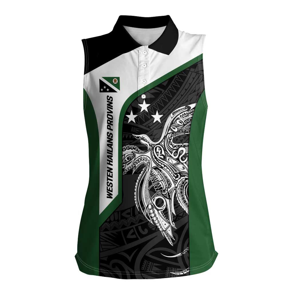 Personalised PNG Western Highlands Province Women Sleeveless Polo Shirt Bird of Paradise Tattoo Flag Motif LT9 Female Green - Polynesian Pride