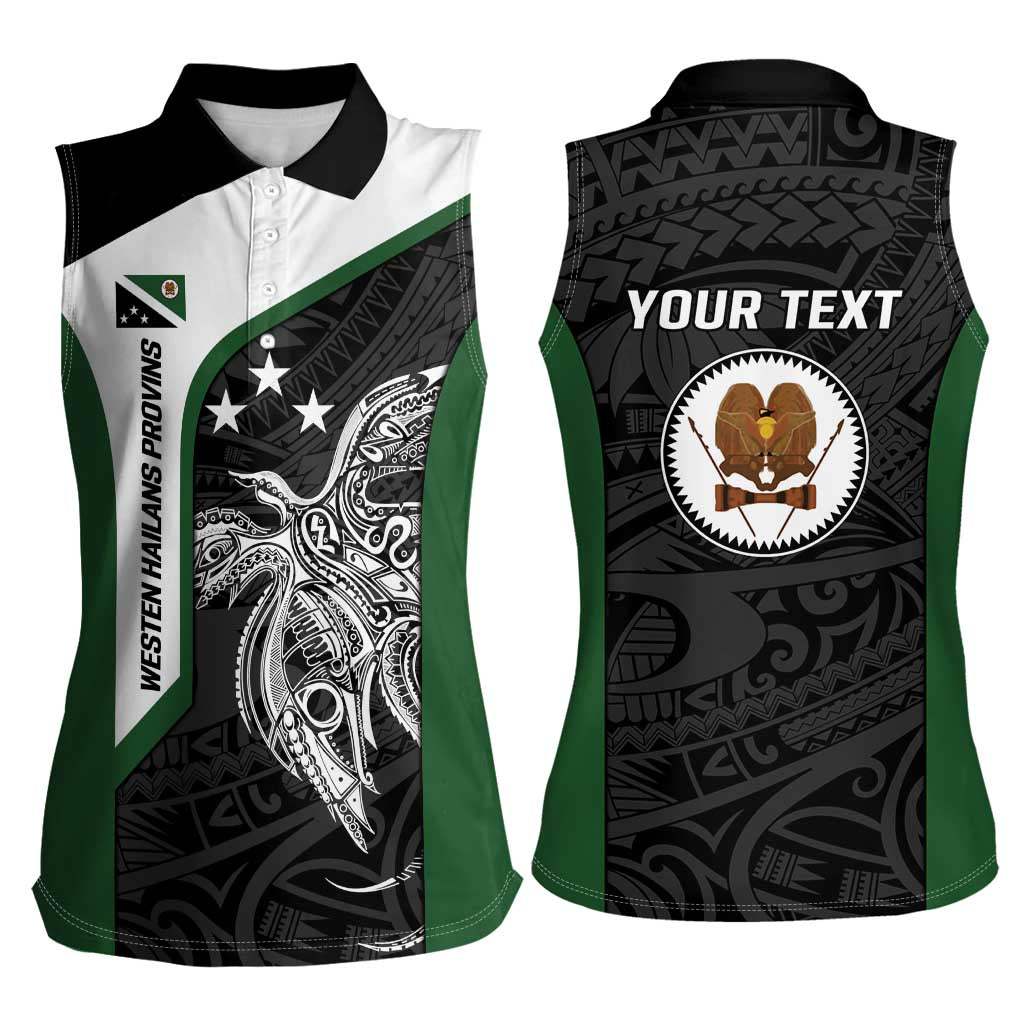 Personalised PNG Western Highlands Province Women Sleeveless Polo Shirt Bird of Paradise Tattoo Flag Motif LT9 - Polynesian Pride