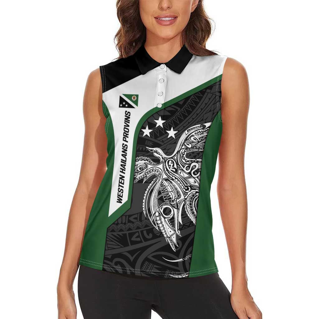 Personalised PNG Western Highlands Province Women Sleeveless Polo Shirt Bird of Paradise Tattoo Flag Motif LT9 - Polynesian Pride
