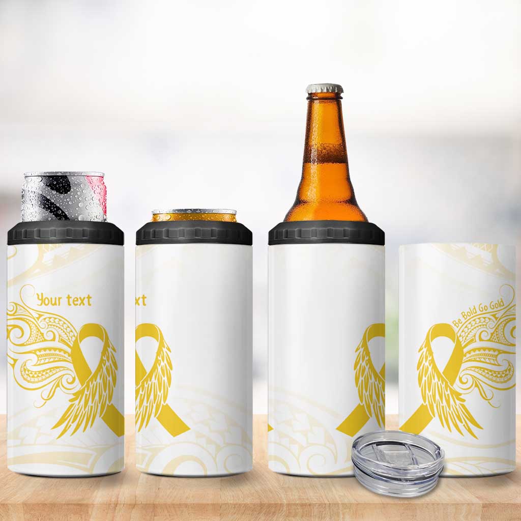 Be Bold Go Gold Polyneisan Ribbon Childhood Personalised 4 in 1 Can Cooler Tumbler