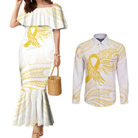 Be Bold Go Gold Polyneisan Ribbon Childhood Personalised Couples Matching Mermaid Dress and Long Sleeve Button Shirt