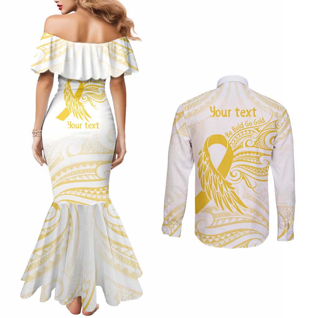 Be Bold Go Gold Polyneisan Ribbon Childhood Personalised Couples Matching Mermaid Dress and Long Sleeve Button Shirt