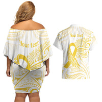 Be Bold Go Gold Polyneisan Ribbon Childhood Personalised Couples Matching Off Shoulder Short Dress and Hawaiian Shirt
