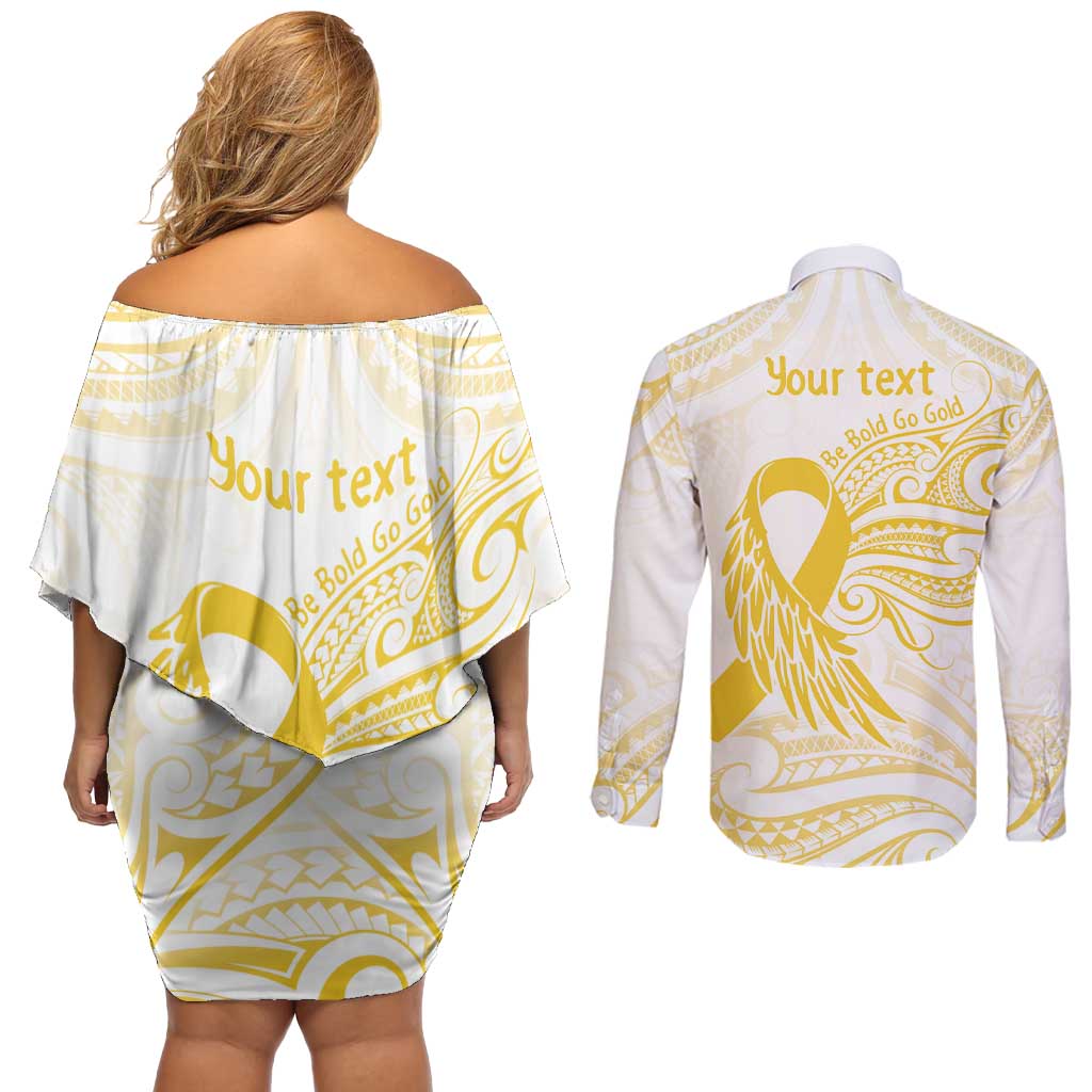 Be Bold Go Gold Polyneisan Ribbon Childhood Personalised Couples Matching Off Shoulder Short Dress and Long Sleeve Button Shirt