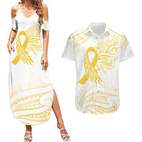 Be Bold Go Gold Polyneisan Ribbon Childhood Personalised Couples Matching Summer Maxi Dress and Hawaiian Shirt