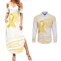 Be Bold Go Gold Polyneisan Ribbon Childhood Personalised Couples Matching Summer Maxi Dress and Long Sleeve Button Shirt