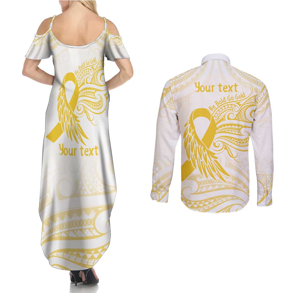 Be Bold Go Gold Polyneisan Ribbon Childhood Personalised Couples Matching Summer Maxi Dress and Long Sleeve Button Shirt