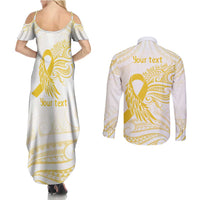 Be Bold Go Gold Polyneisan Ribbon Childhood Personalised Couples Matching Summer Maxi Dress and Long Sleeve Button Shirt