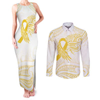 Be Bold Go Gold Polyneisan Ribbon Childhood Personalised Couples Matching Tank Maxi Dress and Long Sleeve Button Shirt