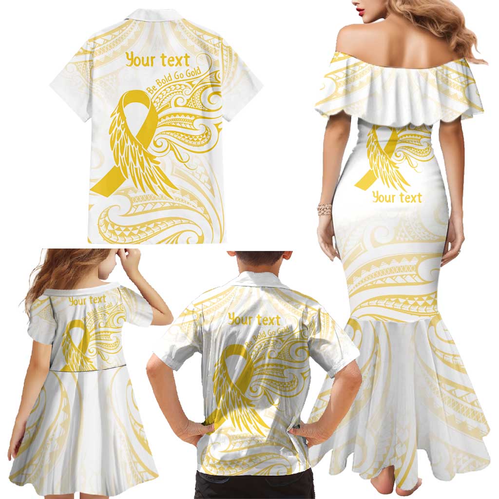 Be Bold Go Gold Polyneisan Ribbon Childhood Personalised Family Matching Mermaid Dress and Hawaiian Shirt