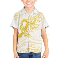 Be Bold Go Gold Polyneisan Ribbon Childhood Personalised Family Matching Off Shoulder Short Dress and Hawaiian Shirt