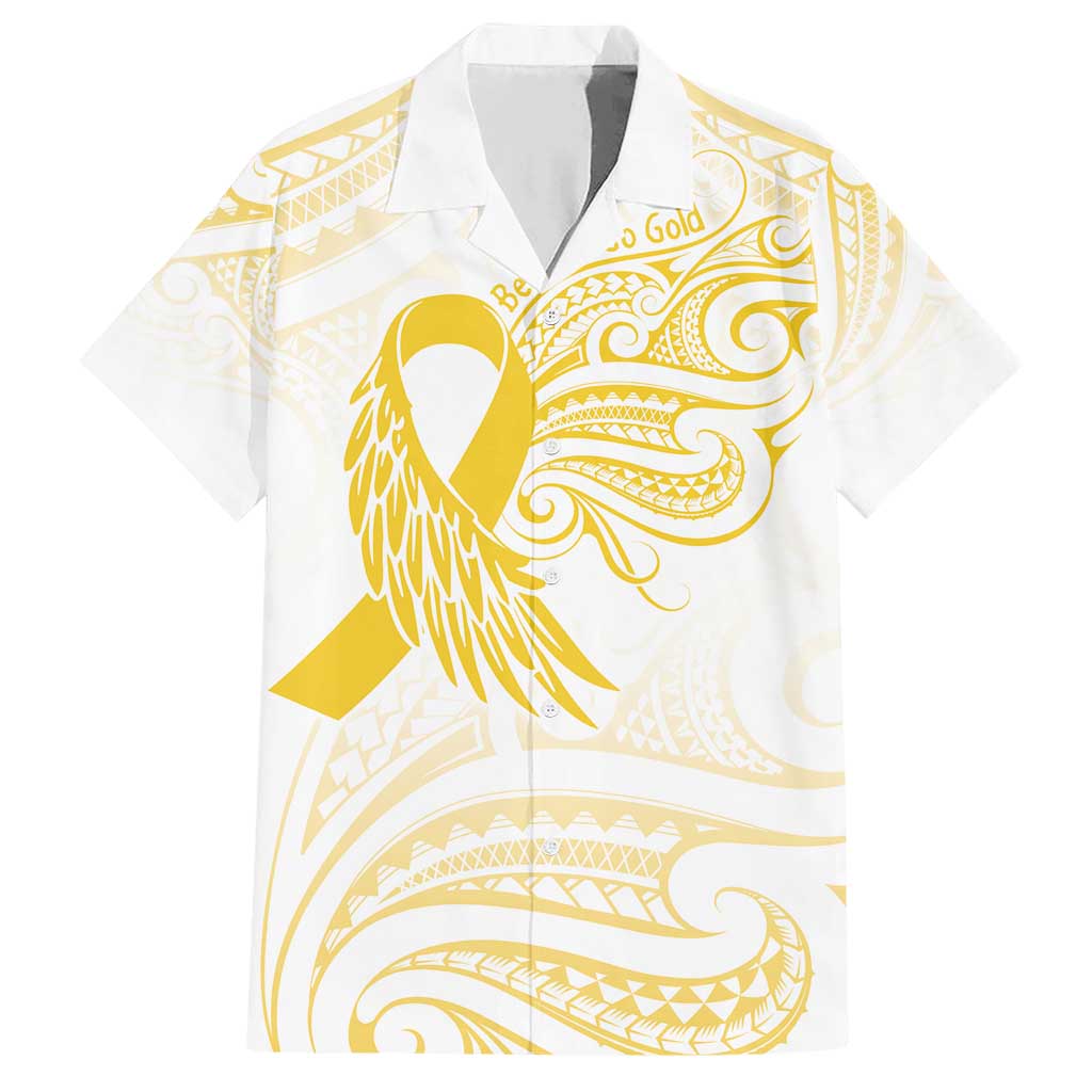 Be Bold Go Gold Polyneisan Ribbon Childhood Personalised Family Matching Short Sleeve Bodycon Dress and Hawaiian Shirt