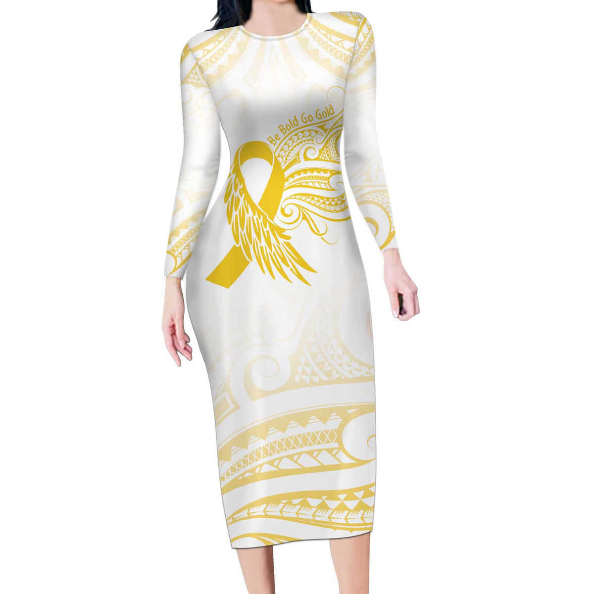 Be Bold Go Gold Polyneisan Ribbon Childhood Personalised Long Sleeve Bodycon Dress