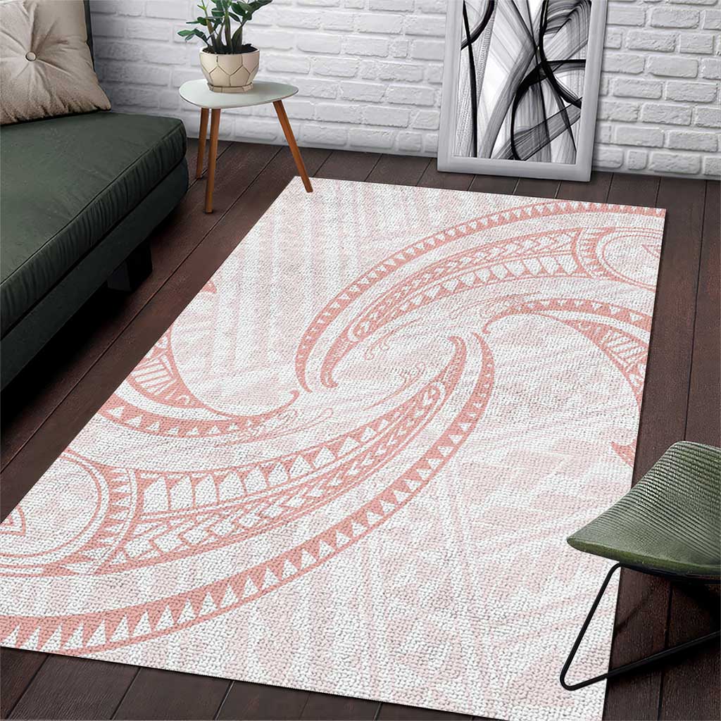 White Sunday Lotu Tamaiti Area Rug Polynesian Wave Pastel Blush - Polynesian Pride
