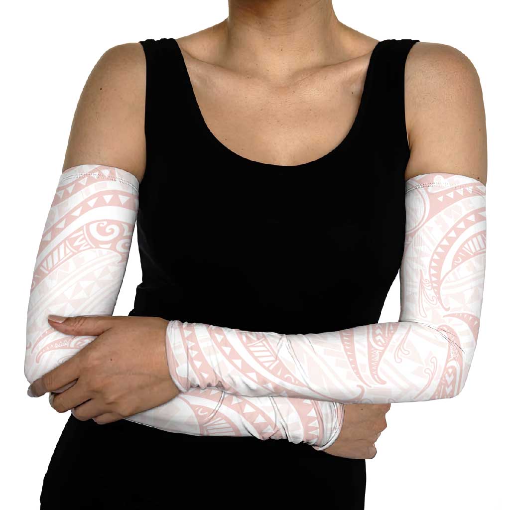 White Sunday Lotu Tamaiti Arm Sleeves Polynesian Wave Pastel Blush - Polynesian Pride