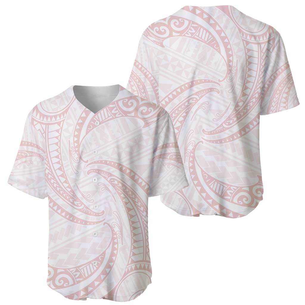 White Sunday Lotu Tamaiti Baseball Jersey Polynesian Wave Pastel Blush - Polynesian Pride