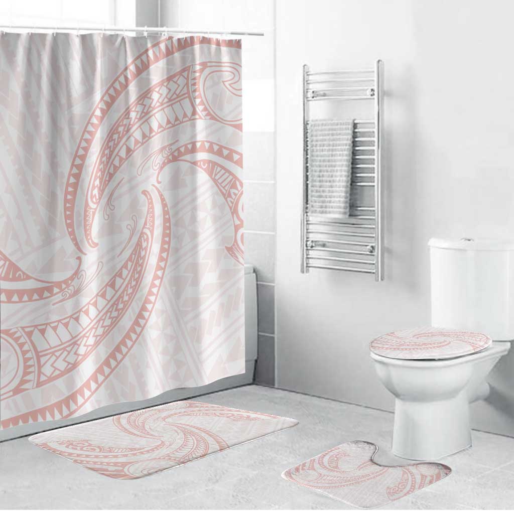 White Sunday Lotu Tamaiti Bathroom Set Polynesian Wave Pastel Blush - Polynesian Pride