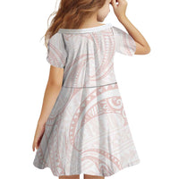 White Sunday Lotu Tamaiti Family Matching Off Shoulder Short Dress and Hawaiian Shirt Polynesian Wave Pastel Blush - Polynesian Pride