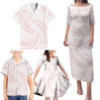 White Sunday Lotu Tamaiti Family Matching Puletasi and Hawaiian Shirt Polynesian Wave Pastel Blush - Polynesian Pride