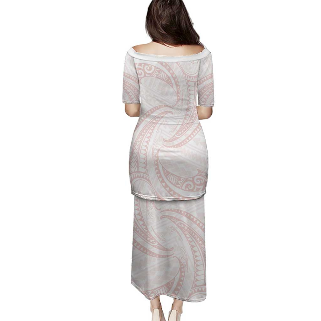 White Sunday Lotu Tamaiti Family Matching Puletasi and Hawaiian Shirt Polynesian Wave Pastel Blush - Polynesian Pride