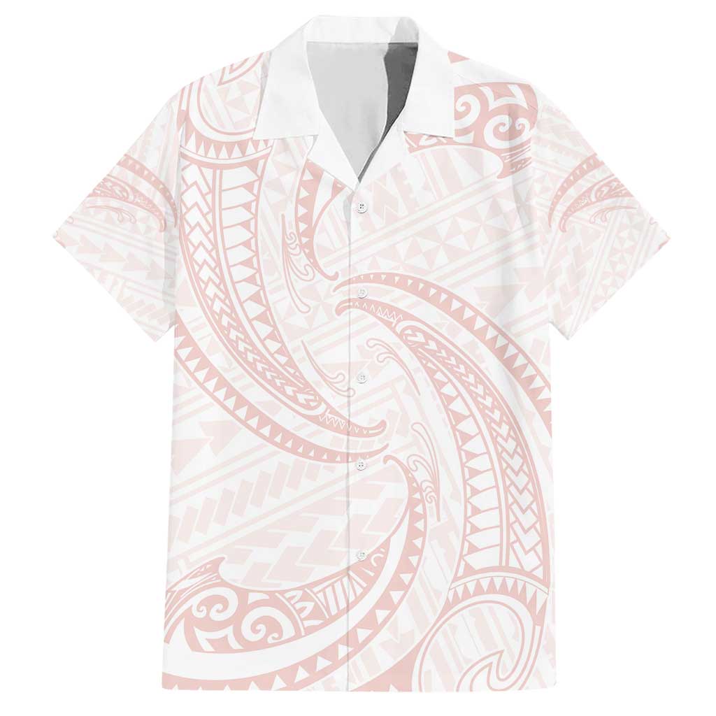 White Sunday Lotu Tamaiti Family Matching Short Sleeve Bodycon Dress and Hawaiian Shirt Polynesian Wave Pastel Blush - Polynesian Pride