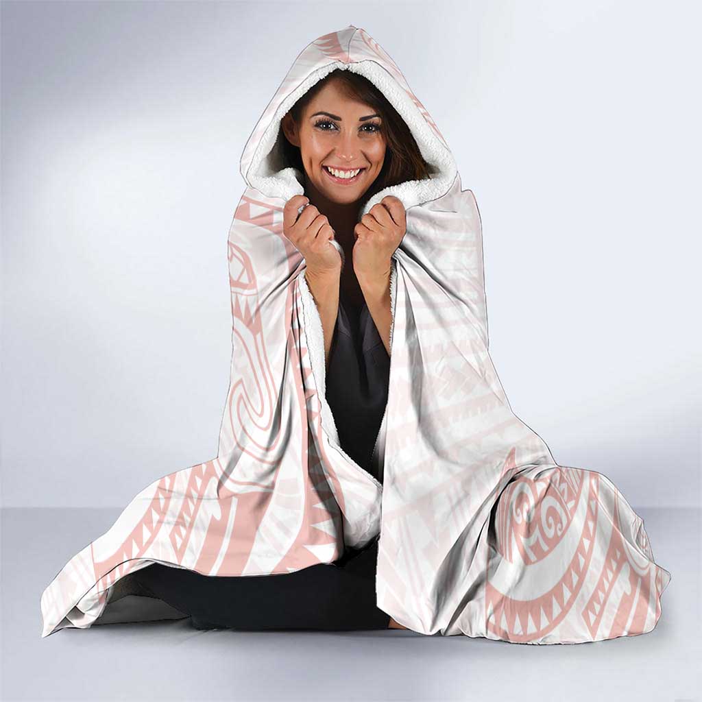White Sunday Lotu Tamaiti Hooded Blanket Polynesian Wave Pastel Blush LT9 - Polynesian Pride