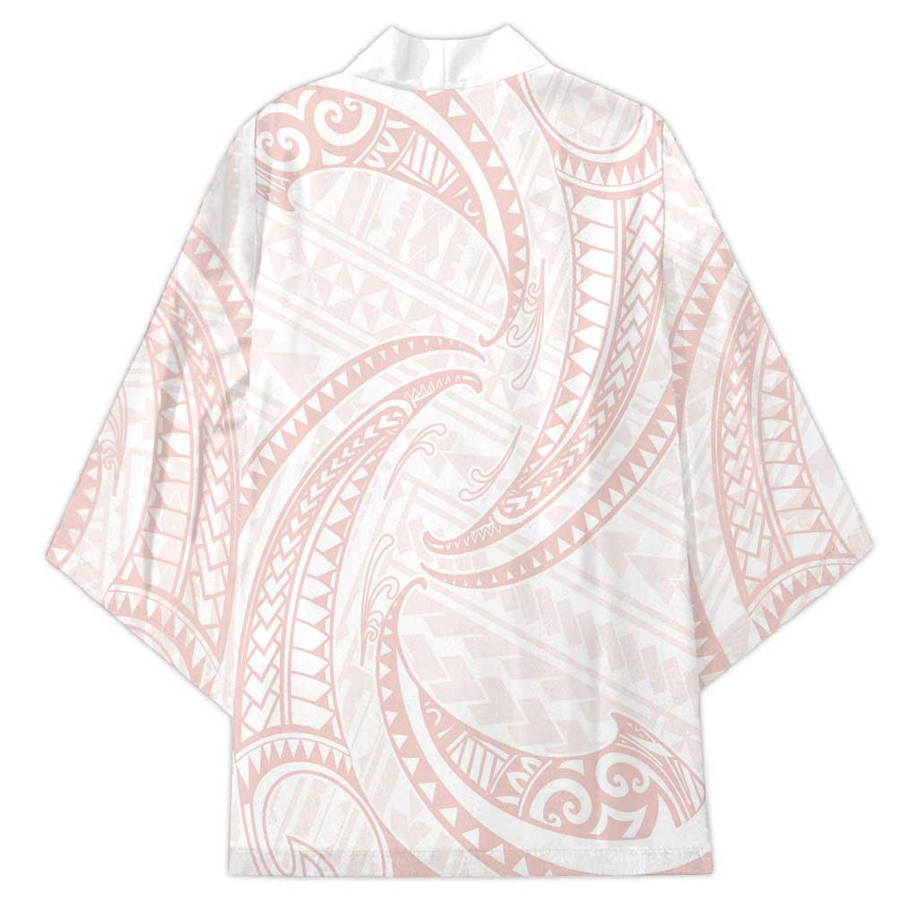 White Sunday Lotu Tamaiti Kimono Polynesian Wave Pastel Blush - Polynesian Pride