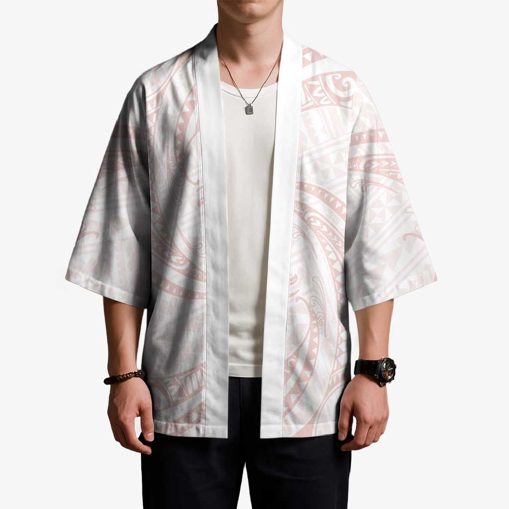 White Sunday Lotu Tamaiti Kimono Polynesian Wave Pastel Blush - Polynesian Pride