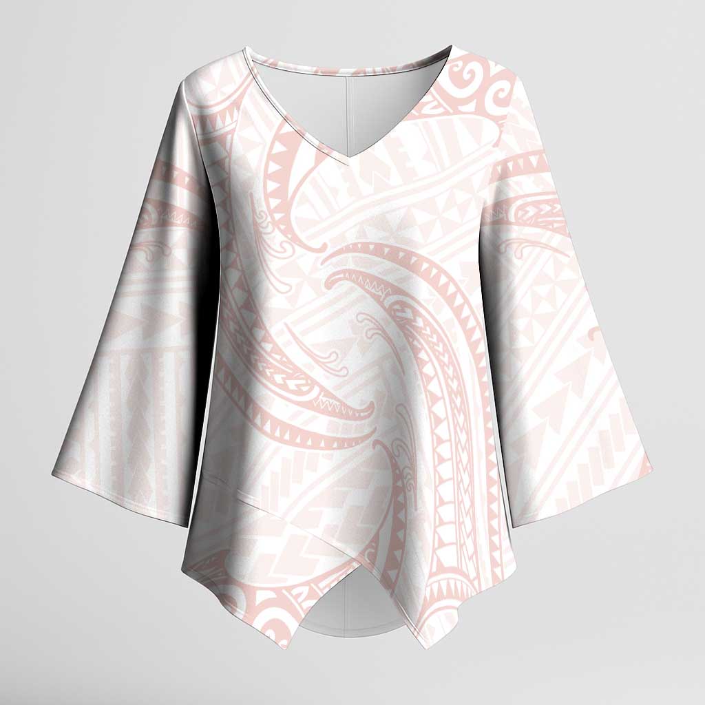 White Sunday Lotu Tamaiti Kimono Sleeve Blouse Polynesian Wave Pastel Blush - Polynesian Pride