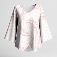 White Sunday Lotu Tamaiti Kimono Sleeve Blouse Polynesian Wave Pastel Blush - Polynesian Pride