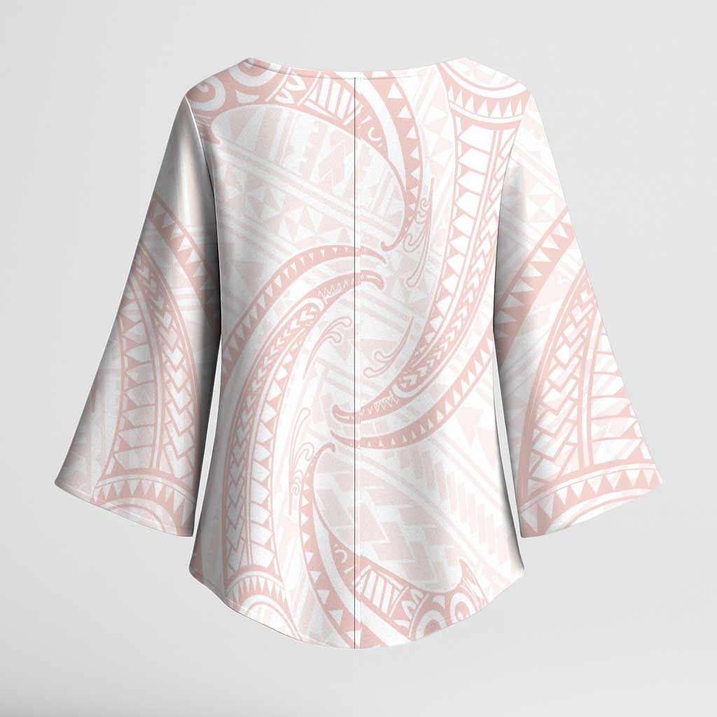 White Sunday Lotu Tamaiti Kimono Sleeve Blouse Polynesian Wave Pastel Blush - Polynesian Pride
