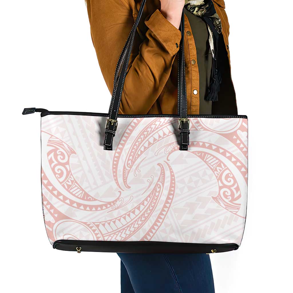 White Sunday Lotu Tamaiti Leather Tote Bag Polynesian Wave Pastel Blush - Polynesian Pride