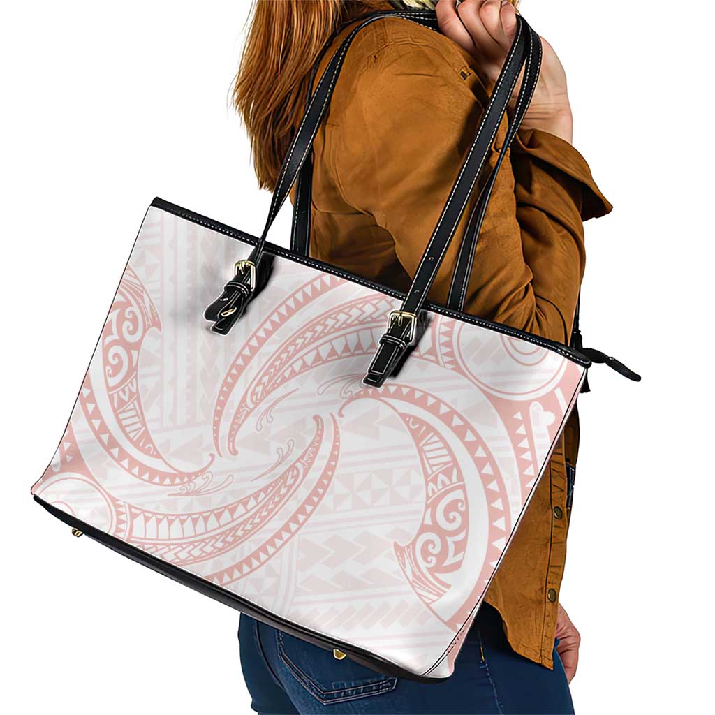 White Sunday Lotu Tamaiti Leather Tote Bag Polynesian Wave Pastel Blush - Polynesian Pride