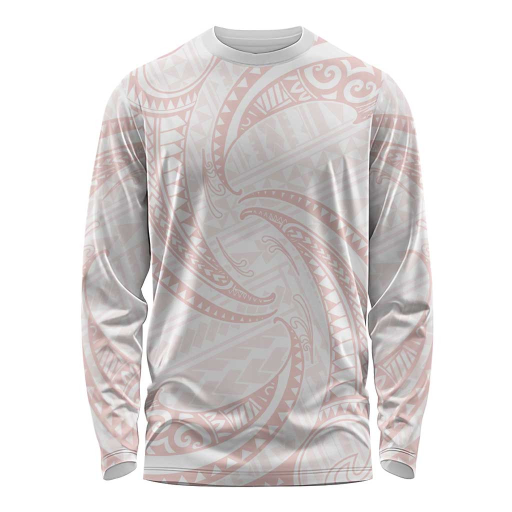 White Sunday Lotu Tamaiti Long Sleeve Shirt Polynesian Wave Pastel Blush LT9 Unisex Blush - Polynesian Pride