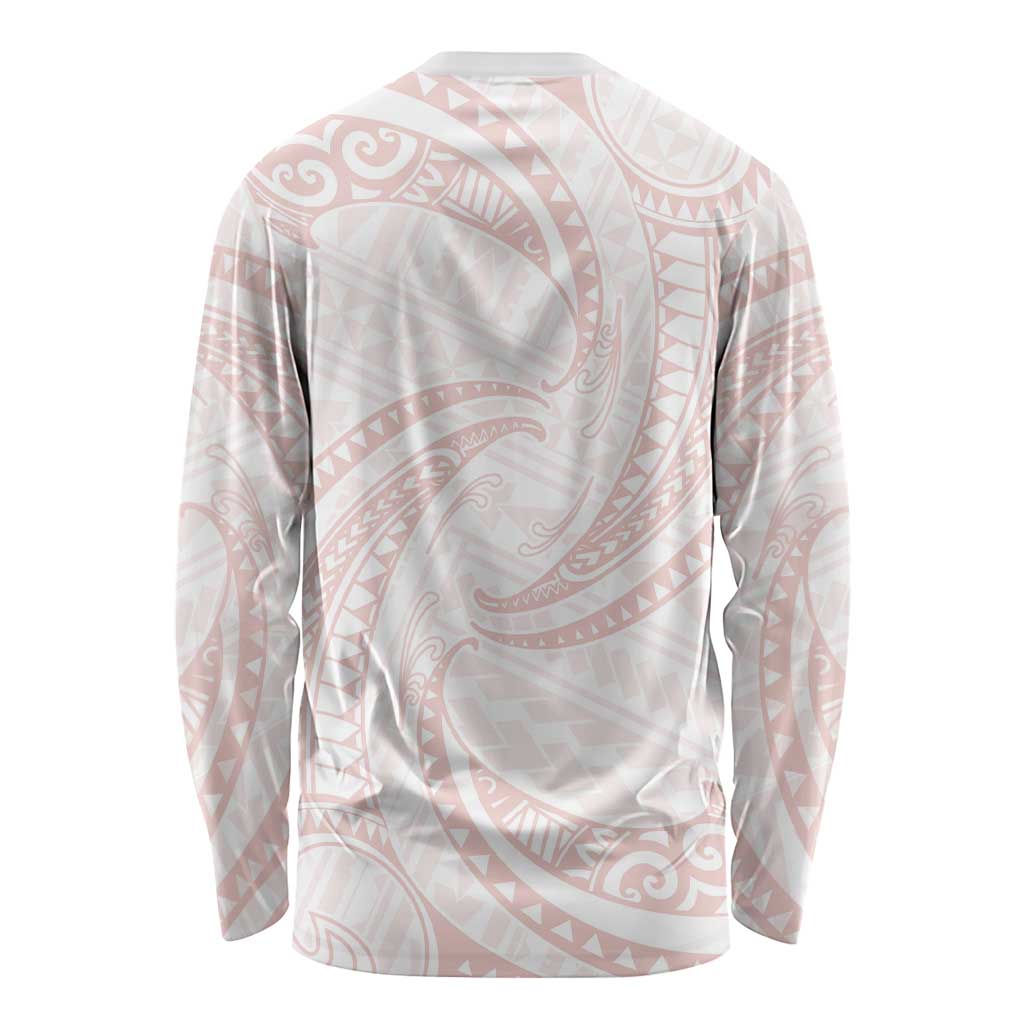 White Sunday Lotu Tamaiti Long Sleeve Shirt Polynesian Wave Pastel Blush LT9 - Polynesian Pride