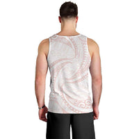 White Sunday Lotu Tamaiti Men Tank Top Polynesian Wave Pastel Blush - Polynesian Pride