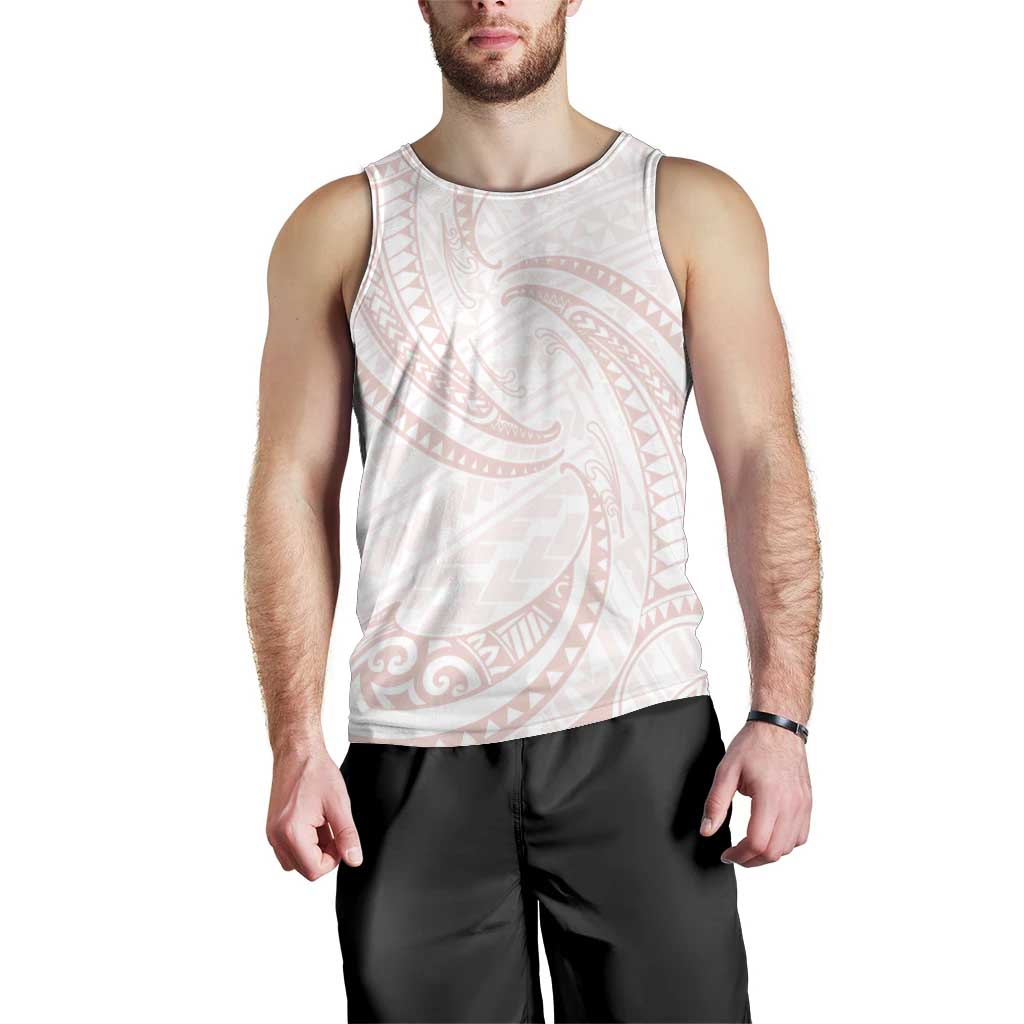 White Sunday Lotu Tamaiti Men Tank Top Polynesian Wave Pastel Blush - Polynesian Pride