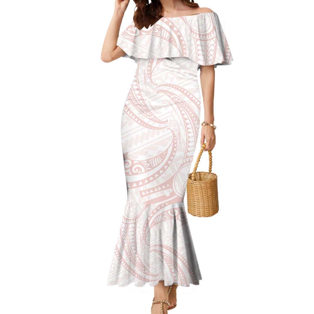 White Sunday Lotu Tamaiti Mermaid Dress Polynesian Wave Pastel Blush - Polynesian Pride