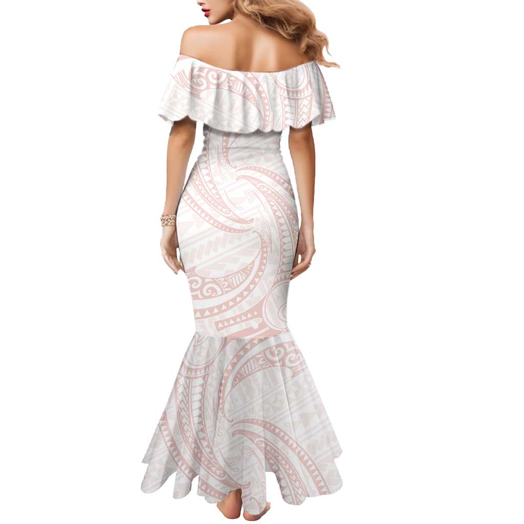 White Sunday Lotu Tamaiti Mermaid Dress Polynesian Wave Pastel Blush - Polynesian Pride