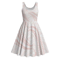 White Sunday Lotu Tamaiti Midi Dress Polynesian Wave Pastel Blush - Polynesian Pride