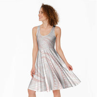 White Sunday Lotu Tamaiti Midi Dress Polynesian Wave Pastel Blush - Polynesian Pride