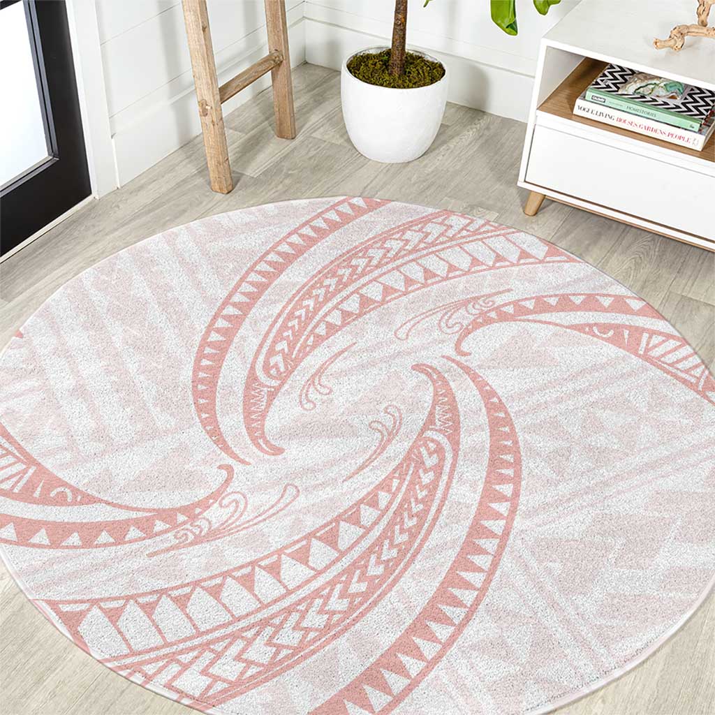 White Sunday Lotu Tamaiti Round Carpet Polynesian Wave Pastel Blush - Polynesian Pride
