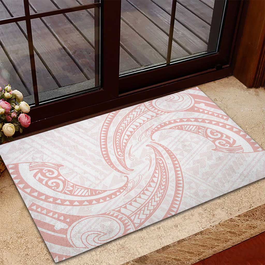 White Sunday Lotu Tamaiti Rubber Doormat Polynesian Wave Pastel Blush - Polynesian Pride