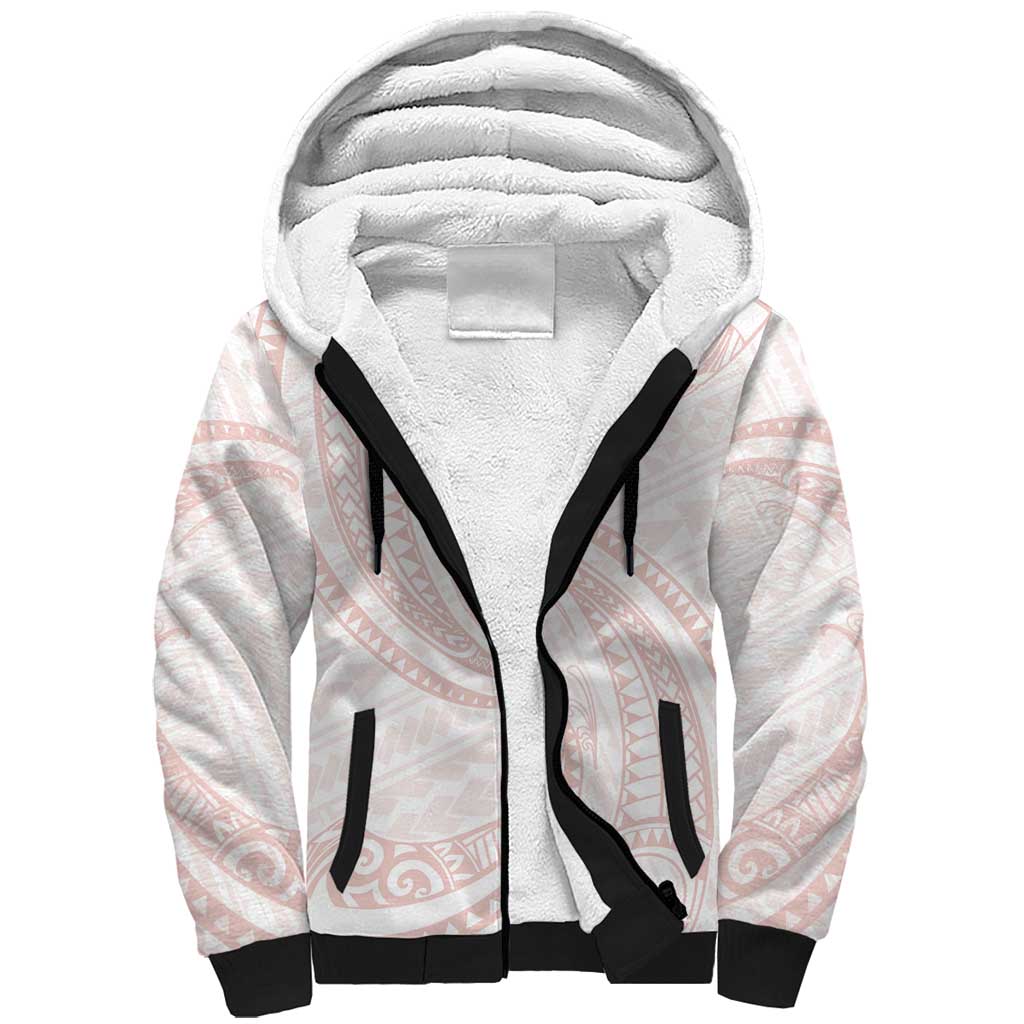 White Sunday Lotu Tamaiti Sherpa Hoodie Polynesian Wave Pastel Blush - Polynesian Pride