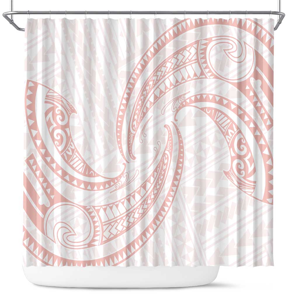White Sunday Lotu Tamaiti Shower Curtain Polynesian Wave Pastel Blush - Polynesian Pride