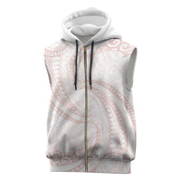 White Sunday Lotu Tamaiti Sleeveless Zip Hoodie Polynesian Wave Pastel Blush - Polynesian Pride