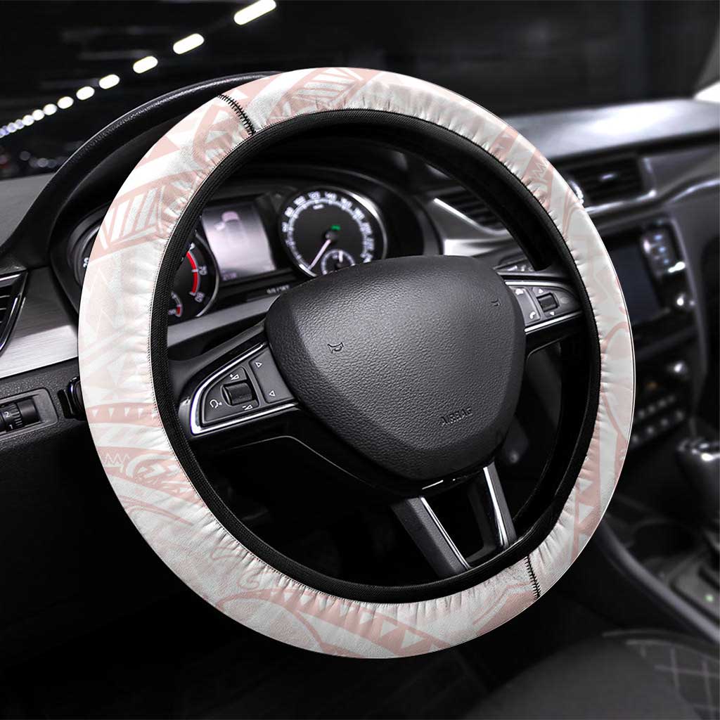 White Sunday Lotu Tamaiti Steering Wheel Cover Polynesian Wave Pastel Blush LT9 Universal Fit Blush - Polynesian Pride
