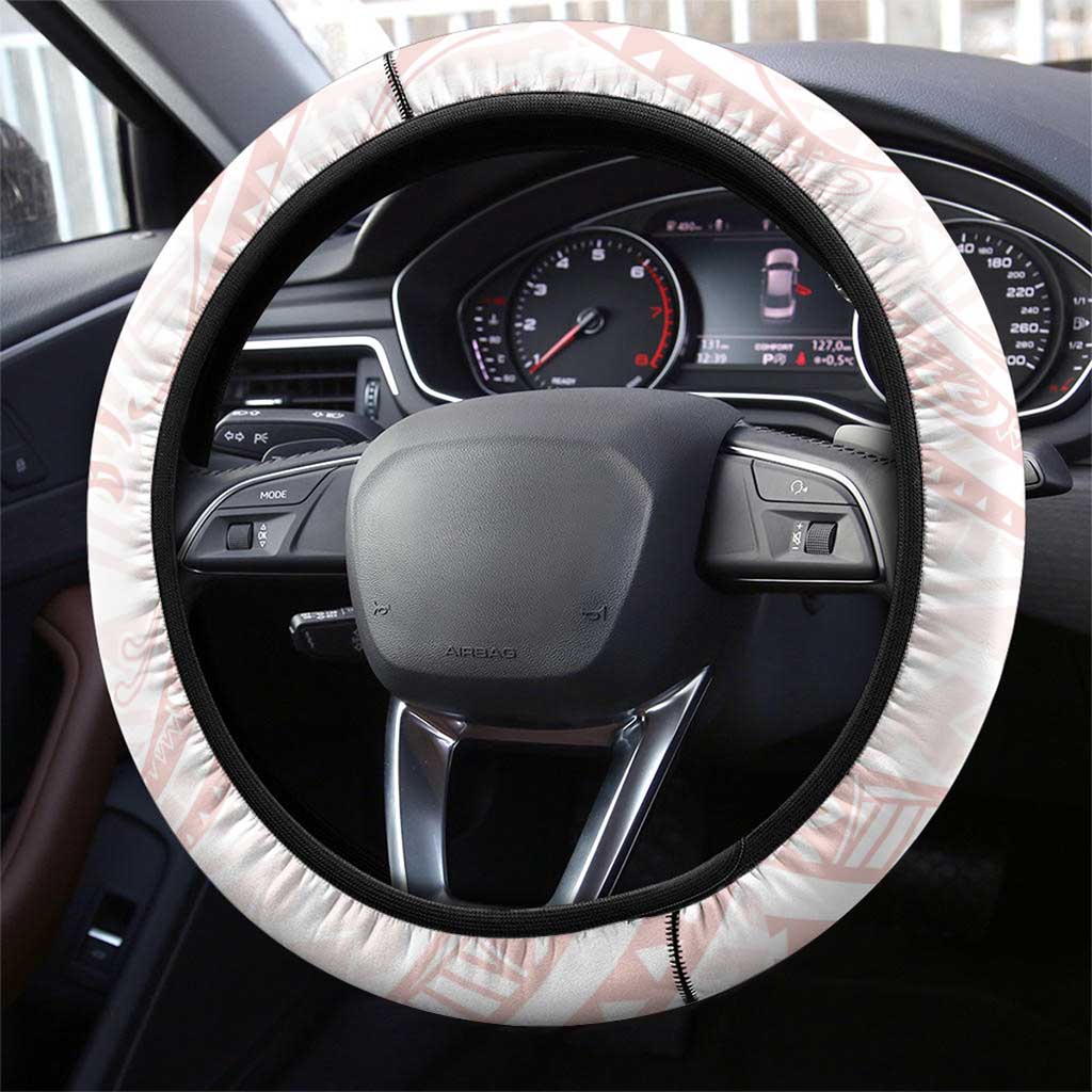 White Sunday Lotu Tamaiti Steering Wheel Cover Polynesian Wave Pastel Blush LT9 - Polynesian Pride