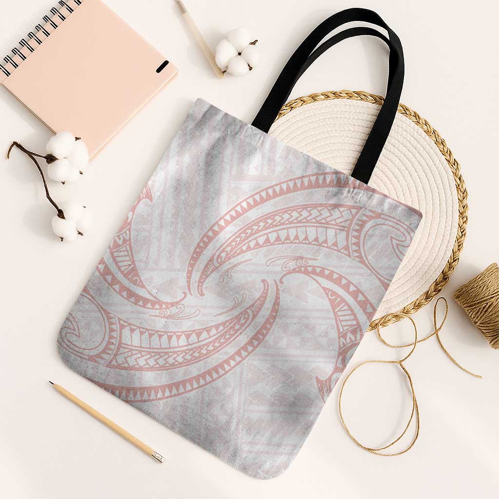 White Sunday Lotu Tamaiti Tote Bag Polynesian Wave Pastel Blush - Polynesian Pride